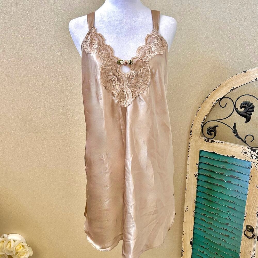 Vintage Delicate Large Coquette Cottage Silky Slip Lingerie Women Sz LARGE Sexy
